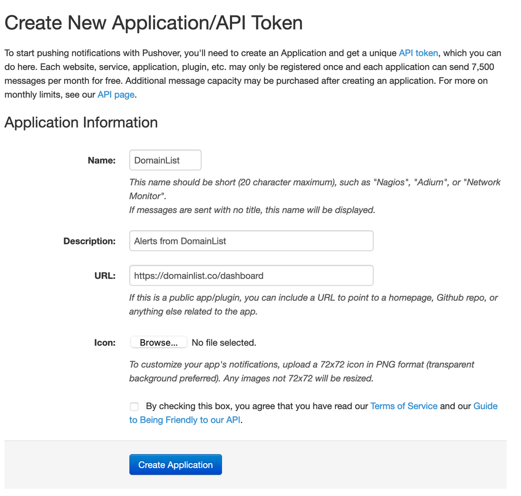 Pushover Application Creation