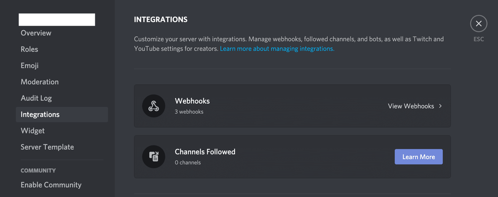 Open webhooks screen